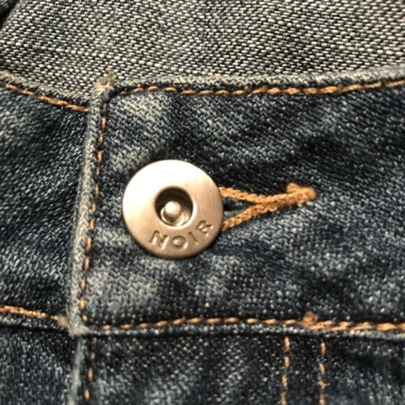 NOIR Size 4 Blue Denim Jean Mini Skirt Asymmetrical Lines Raw Hem Zipper Button - Picture 4 of 6